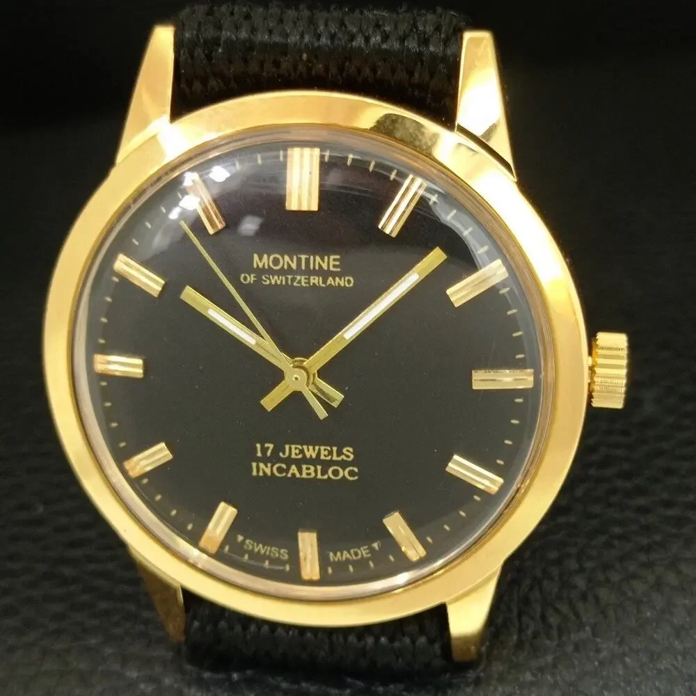 Vintage 1975 Montine Of Switzerland Manual Mens Gold Watch W/Nato Strap